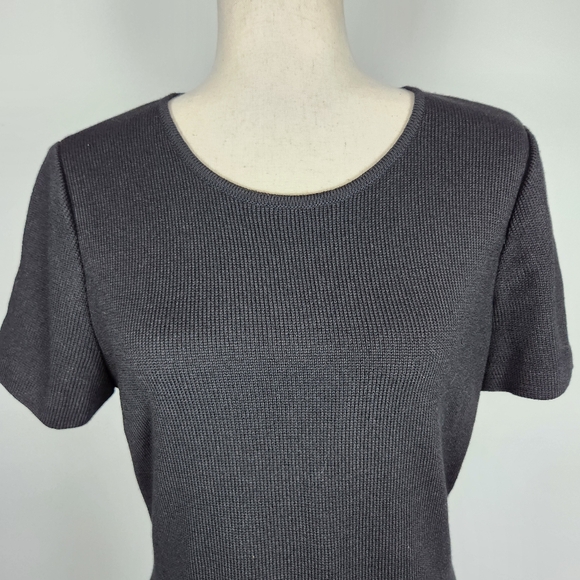 St. John Collection Black/Caviar Knit Cap Sleeve Sheath Dress Size 10 - Picture 2 of 15